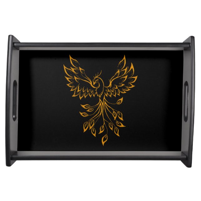 Copper Phoenix Rises on Black  Serving Tray (Front)