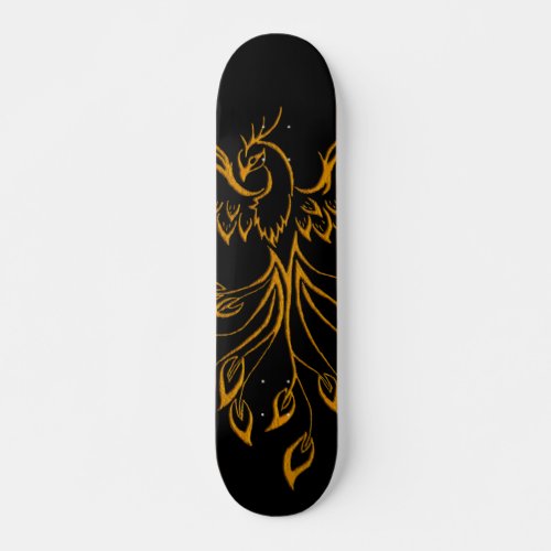 Copper Phoenix Rises on Black  Skateboard