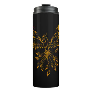 Copper Phoenix Rises on Black Thermal Tumbler