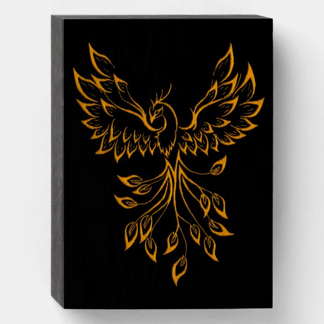 Copper Phoenix Rises on Black  Wooden Box Sign (Front Vertical)