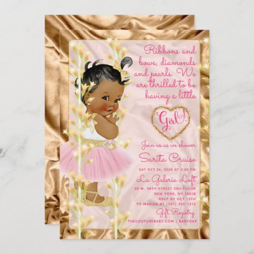 Copper Pink  Gold Baby Girl Baby Shower Invitation
