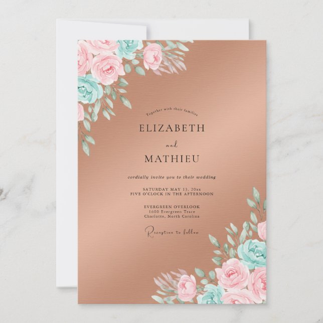 Copper Pink Leafy Wedding Invitation (Front)