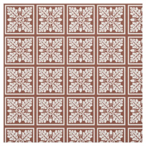 Copper Red Acorn and Leaf Tile Design Fabric