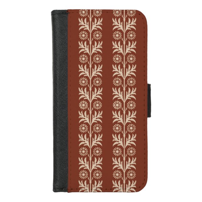 Copper Red Arts and Crafts Floral Stripe iPhone Wallet Case (Front)