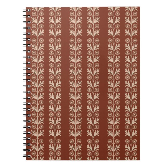 Copper Red Arts and Crafts Floral Stripe Notebook (Front)