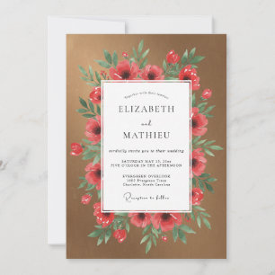 Copper Red Poppy Wedding Invitation