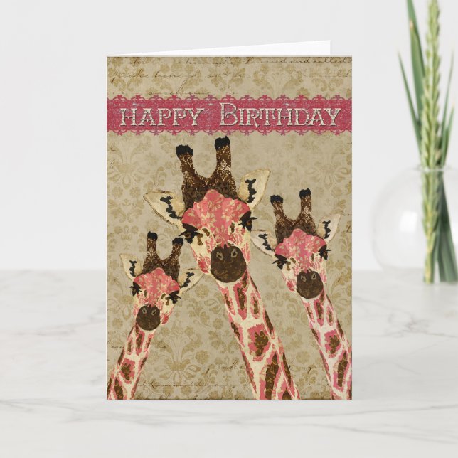 Copper & Rosa  Giraffes Happy Birthday Card (Front)