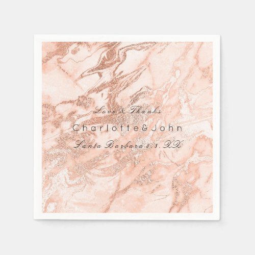 Copper Rose Coral Gold Peach Salmon Marble Party Napkins