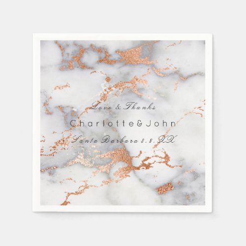 Copper Rose Coral Gold White Gray Marble Party Napkins