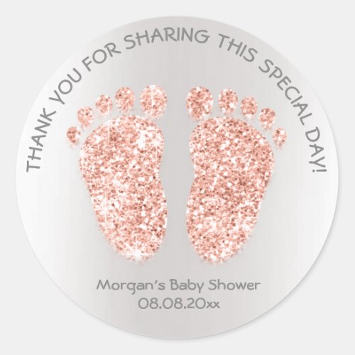 Copper Rose Glitter Feet Baby Shower Favor Thank Classic Round Sticker