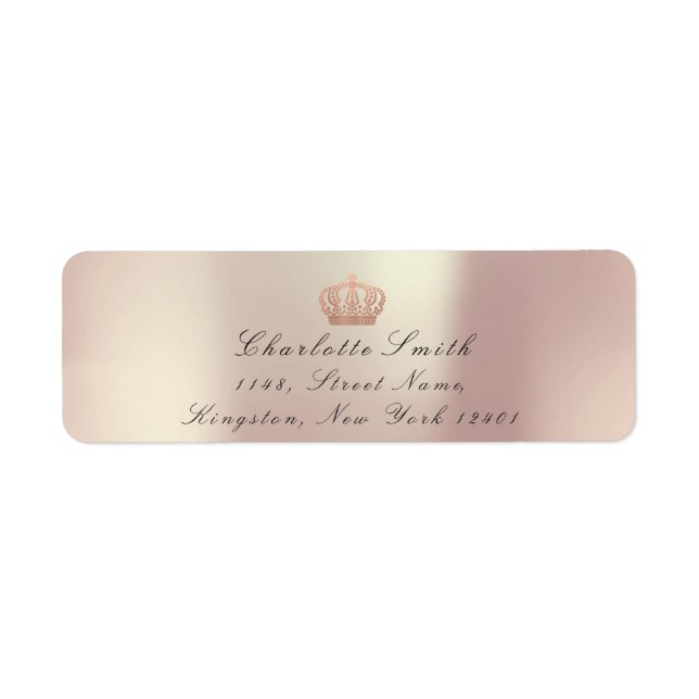 Copper Rose Glitter RSVP Crown Princess Bridal Label (Front)