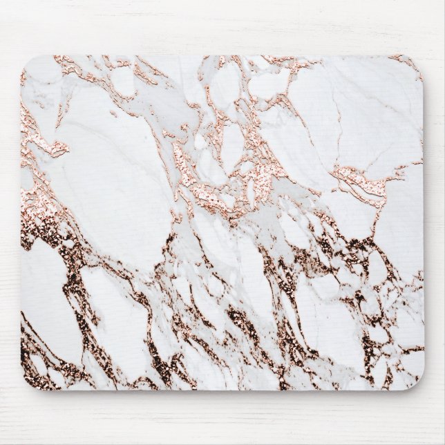 Copper Rose Gold Blush White Molten Stone Marble Mouse Pad (Front)