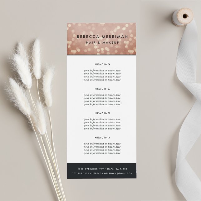 Copper Rose Gold Bokeh | Pricing or Services Rack Card (Creator Uploaded)