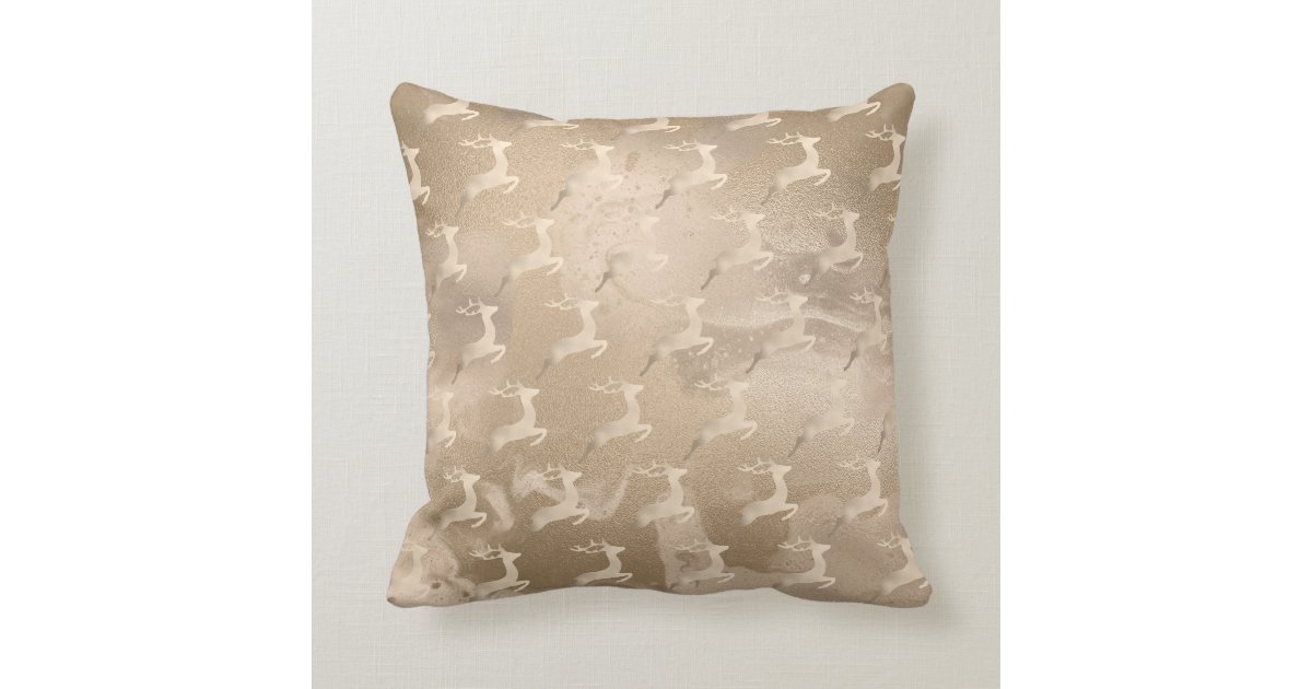 Copper Rose Gold Christmas reindeer pattern marble Throw Pillow