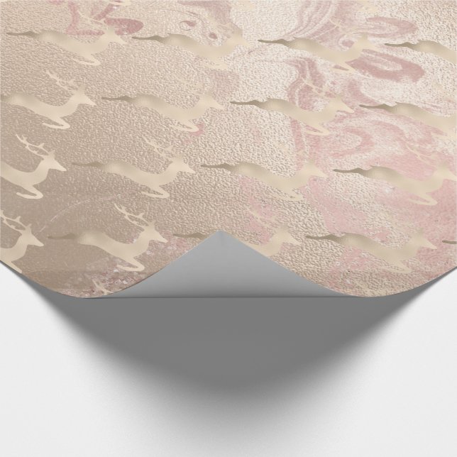 Copper Rose Gold Christmas reindeer pattern marble Wrapping Paper (Corner)