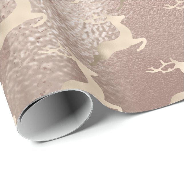 Copper Rose Gold Christmas reindeer pattern marble Wrapping Paper (Roll Corner)