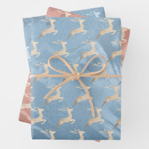 Copper Rose Gold Christmas reindeer pattern marble Wrapping Paper Sheets