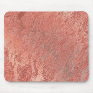 Copper Rose Gold Coral Stone Blush Marble Mouse Pad
