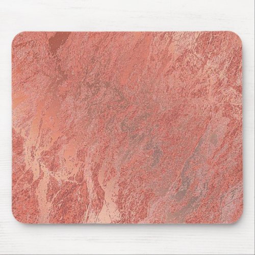 Copper Rose Gold Coral Stone Blush Marble Mouse Pad