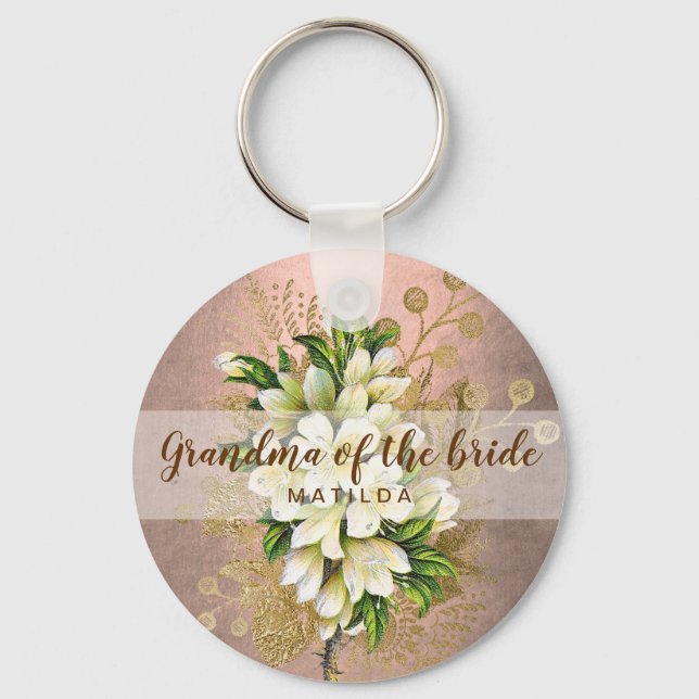 Copper rose gold floral grandma of the bride keychain (Front)