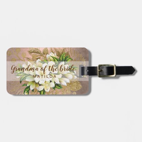 Copper rose gold floral grandma of the bride luggage tag