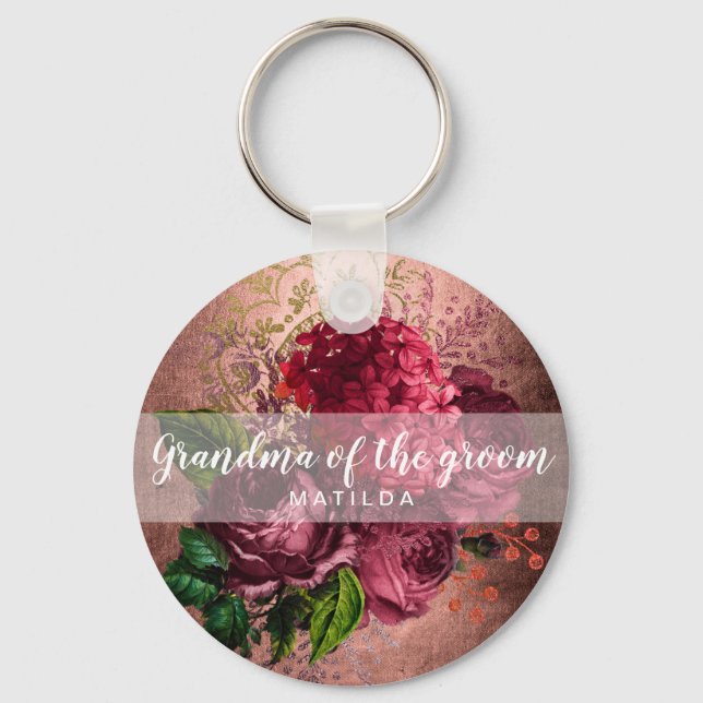 Copper rose gold floral grandma of the groom keychain (Front)