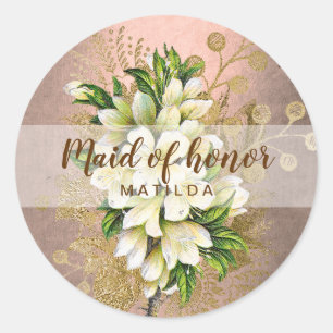 Copper rose gold floral maid of honor classic round sticker