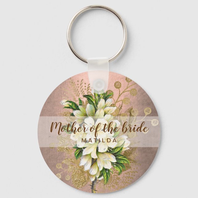Copper rose gold floral mother of the bride keychain (Front)