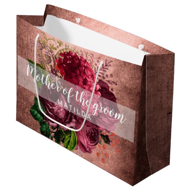 Copper rose gold floral mother of the groom large gift bag (Front Angled)