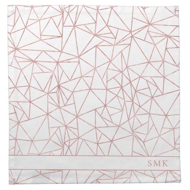 Copper Rose Gold Geometric Polygon Pattern Cloth Napkin (Front)