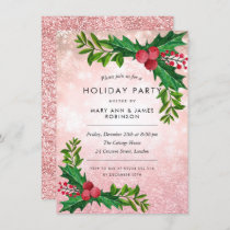 Copper Rose Gold Glitter Holiday Party  Invitation