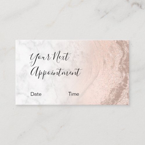 Copper rose gold glitter marble makeup artist appointment card
