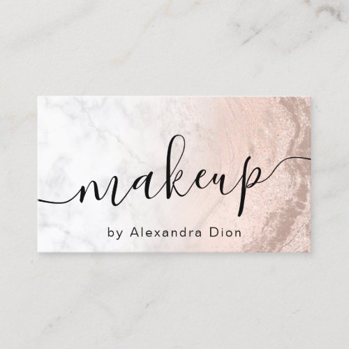 Copper rose gold glitter marble makeup artist business card