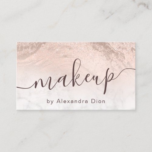 Copper rose gold glitter marble makeup artist business card