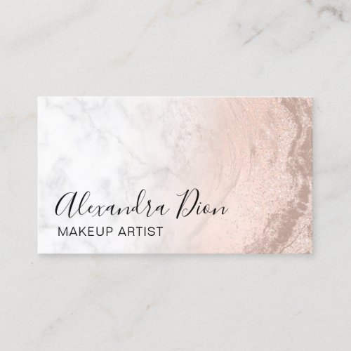 Copper rose gold glitter marble makeup artist business card