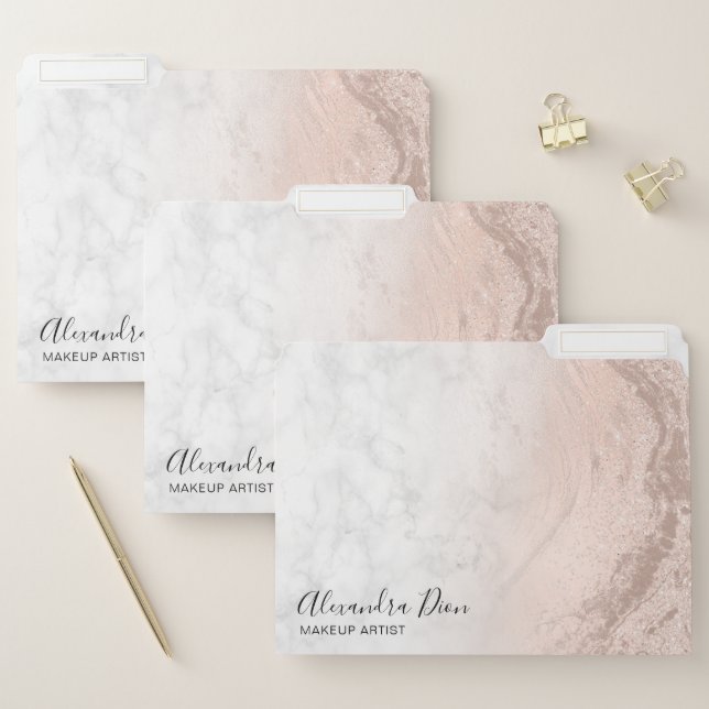 Copper rose gold glitter marble makeup artist file folder (Set)