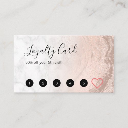 Copper rose gold glitter marble makeup artist loyalty card