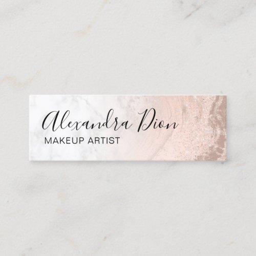 Copper rose gold glitter marble makeup artist mini business card