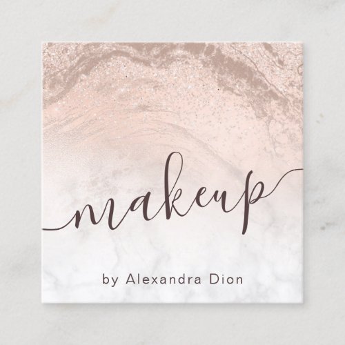 Copper rose gold glitter marble makeup artist square business card