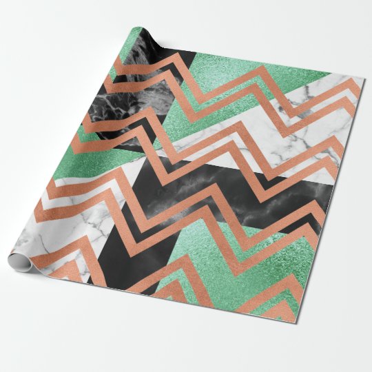 Copper Rose Gold Marble Carrara Chevron Black Mint Wrapping Paper