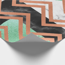 Copper Rose Gold Marble Carrara Chevron Black Mint