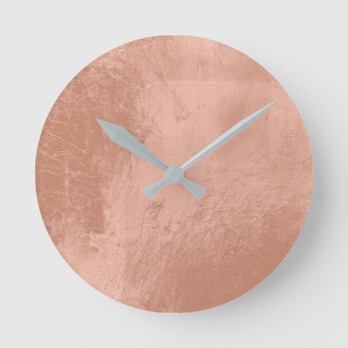 Copper Rose Gold Metallic Glass Gray Minimal Round Clock
