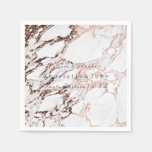 Copper Rose Gold Metallic White Gray Marble Party Paper Napkins