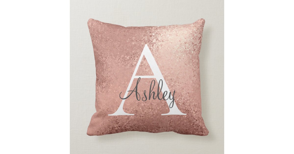 Copper Rose Gold Sparkle Monogram Name Throw Pillow Zazzle Com