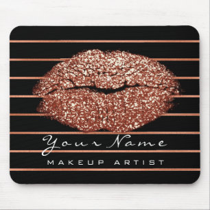 Copper Rose Gold Stripes Name Makeup Lips Kiss Mouse Pad