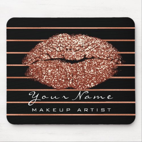 Copper Rose Gold Stripes Name Makeup Lips Kiss Mouse Pad