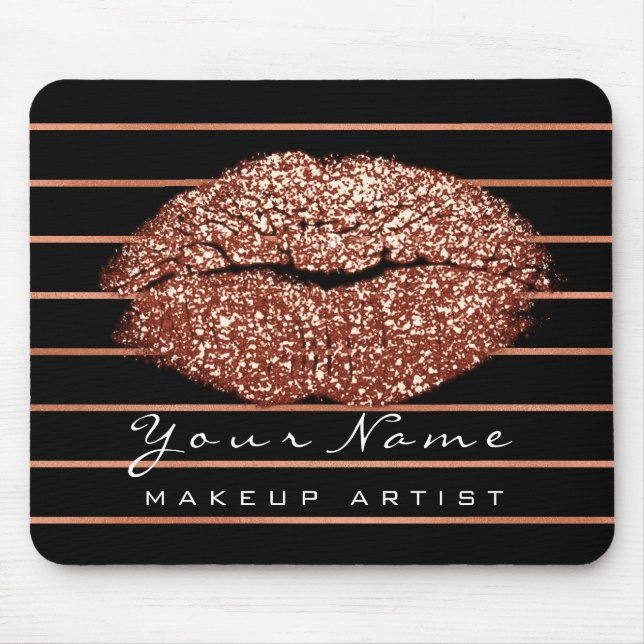 Copper Rose Gold Stripes Name Makeup Lips Kiss Mouse Pad (Front)