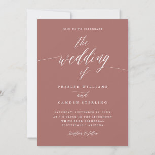 Copper Rose Pink Wedding Calligraphy Invitation