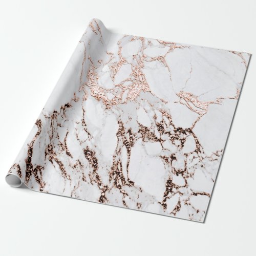 Copper Rose White Metal Gray Carrara Marble Stone Wrapping Paper