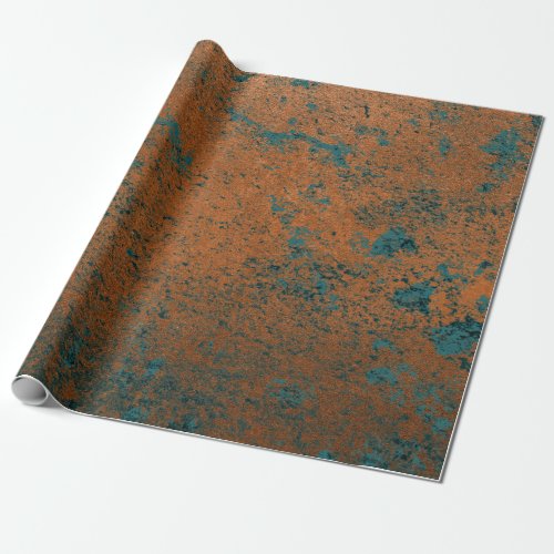 Copper Rust Blue Patina Metallic Abstract Teal Wrapping Paper